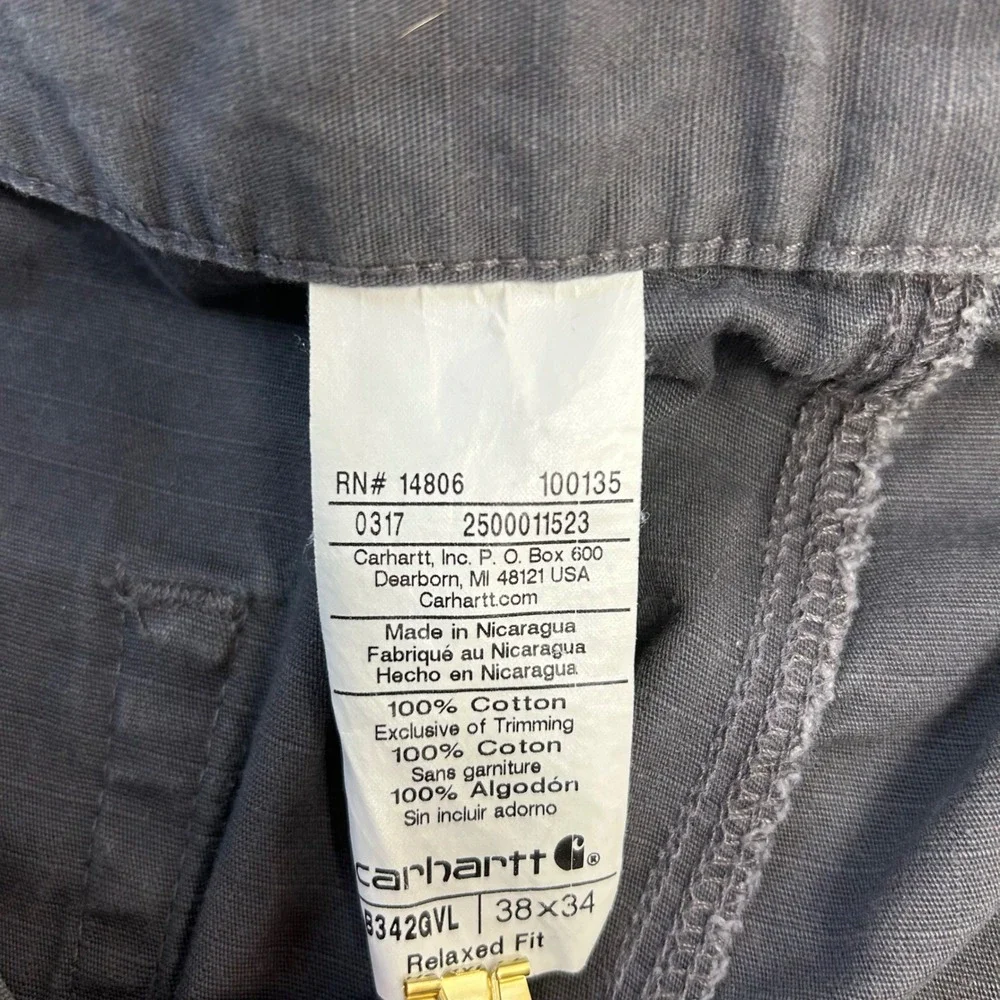 Carhartt Cargo Pants B342GVL Mens 37x33 Gray Cotton Ripstop Workwear Utility